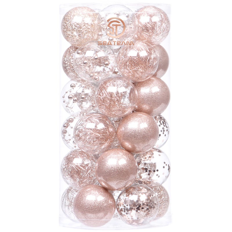 Sea Team Shatterproof Clear Plastic Christmas Ball Ornaments Decorative Xmas Balls Baubles Set with Stuffed Delicate Decorations (60mm/2.36''/30-Pack, Rose Gold) - Image 1